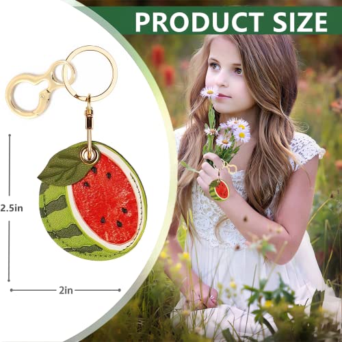 BORKUANA Leather Keychain Holder Case Compatible with Apple AirTag, Cute Protective Air Tag Cover With Keychain Ring, Anti-Scratch Finder GPS Tracker Case for Wallet Keys(Watermelon) - Image 2