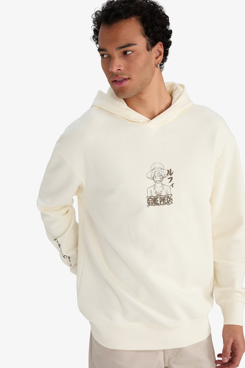 DeFacto Beige Man Long Sleeve Hooded Boxy Fit Sweat Shirt Casual - Image 5