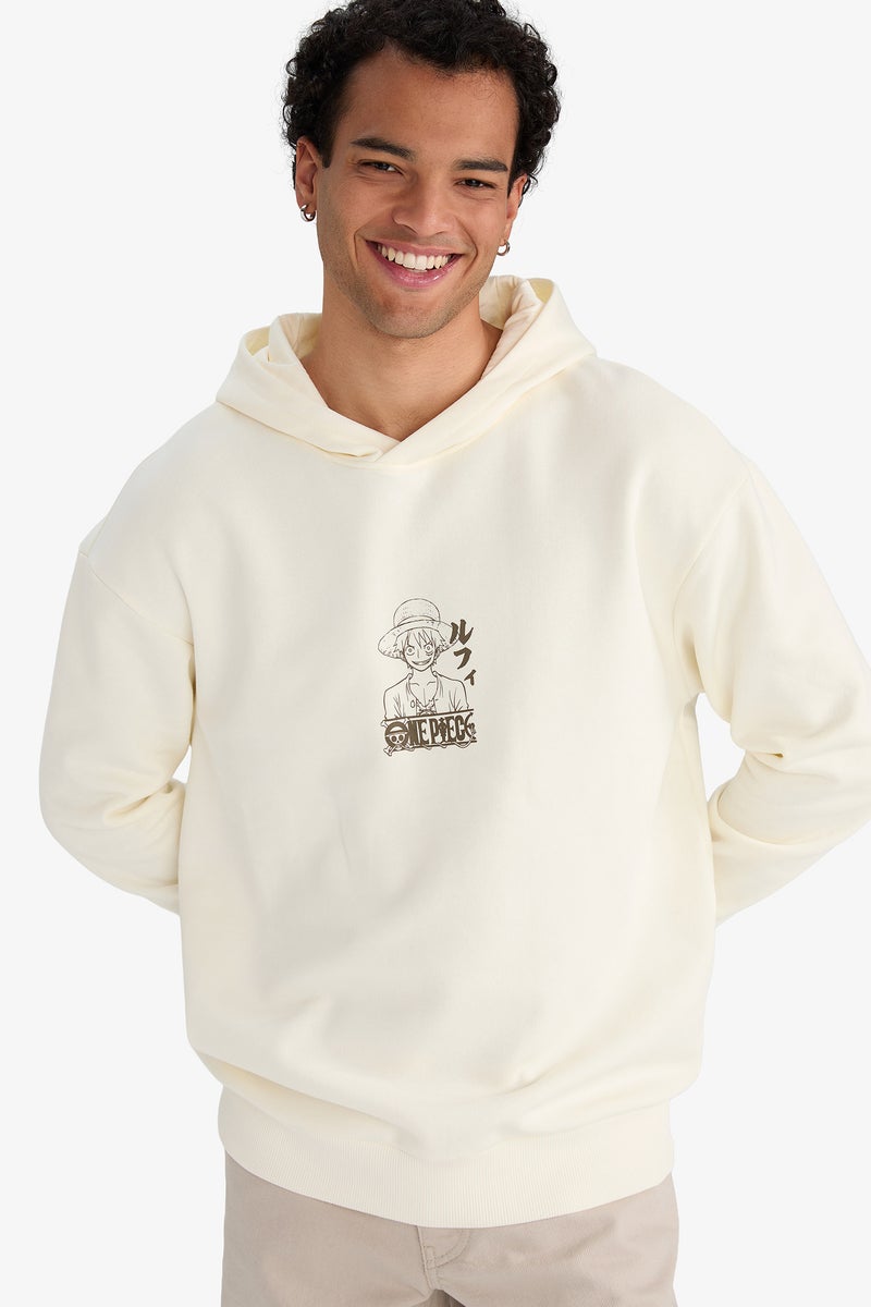 DeFacto Beige Man Long Sleeve Hooded Boxy Fit Sweat Shirt Casual - Image 3