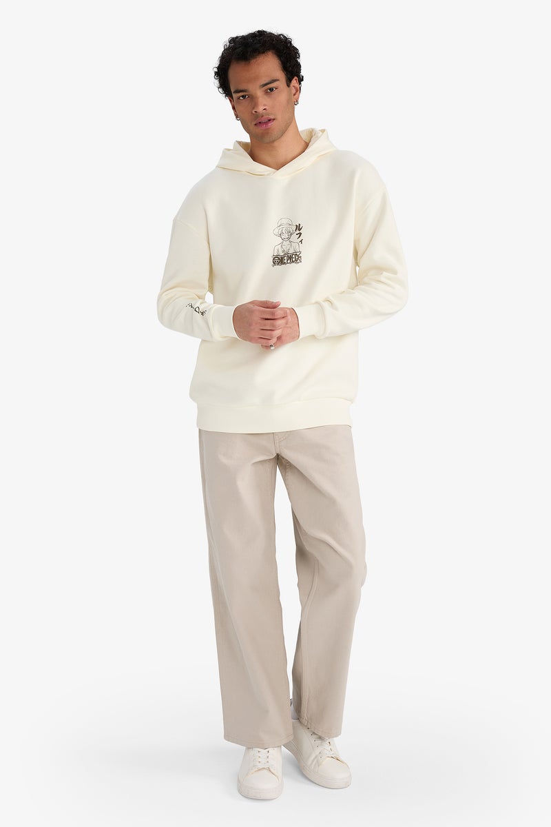 DeFacto Beige Man Long Sleeve Hooded Boxy Fit Sweat Shirt Casual - Image 4