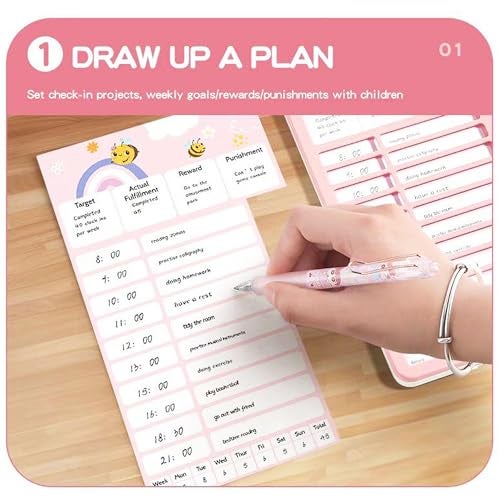 PARTEET Habit Tracker Kids Chore Chart, Plastic Checklist Board with 15 Detachable Cardstock to Do List for Home Routine Planning, My Chores RV Checklist Task Planning Board for Kids and Adults (PINK) - Image 4