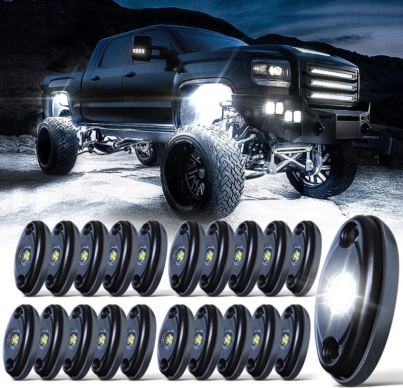 LEDMIRCY أضواء LEDMIRCY LED الصخرية البيضاء 20 قطعة لشاحنات الطرق الوعرة ATV SUV RZR السيارات القوارب مقاومة للماء عالية الطاقة تحتية أضواء نيون تحت الهيكل مسار TRAI أضواء مقاومة للصدمات (20 قطعة بيضاء) - Image 1