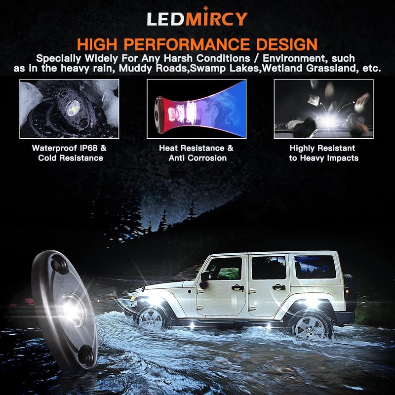 LEDMIRCY أضواء LEDMIRCY LED الصخرية البيضاء 20 قطعة لشاحنات الطرق الوعرة ATV SUV RZR السيارات القوارب مقاومة للماء عالية الطاقة تحتية أضواء نيون تحت الهيكل مسار TRAI أضواء مقاومة للصدمات (20 قطعة بيضاء) - Image 2