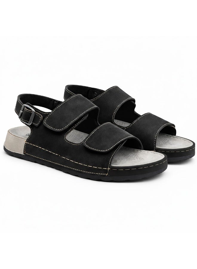 صندل رجالي طبي مريح – صندل جلد عملي بشريطين لاصقين قابلين للتعديل مع سير خلفي – خفيف الوزن ونعل مانع للانزلاق - Image 2