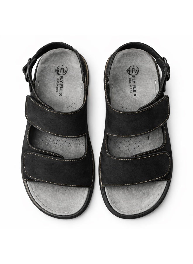 صندل رجالي طبي مريح – صندل جلد عملي بشريطين لاصقين قابلين للتعديل مع سير خلفي – خفيف الوزن ونعل مانع للانزلاق - Image 5