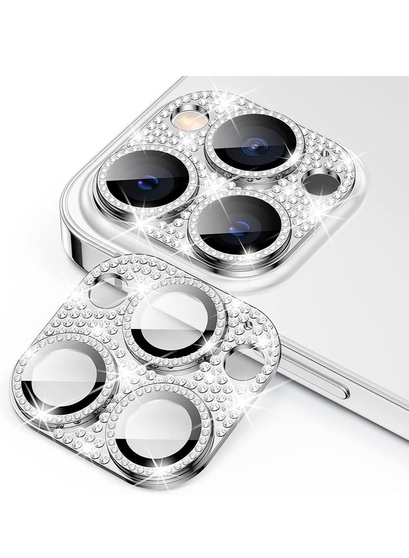 Camera Lens Protector Bling, Glitter Diamond Metal Lens Cover Glass Screen Protector Accessories for iPhone 14 Pro Max & 14 Pro Silver - Image 1