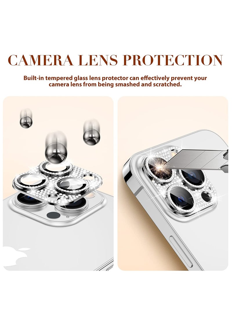 Camera Lens Protector Bling, Glitter Diamond Metal Lens Cover Glass Screen Protector Accessories for iPhone 14 Pro Max & 14 Pro Silver - Image 3