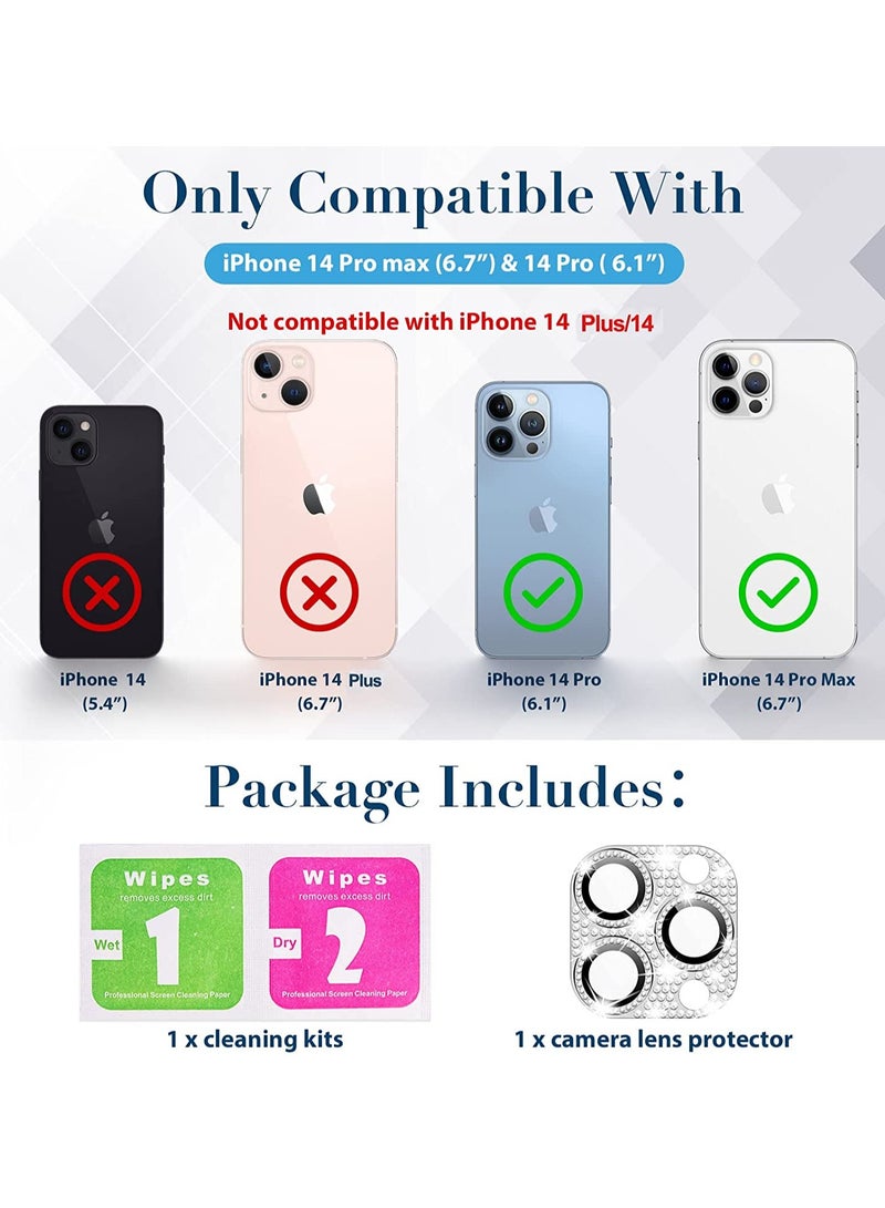 Camera Lens Protector Bling, Glitter Diamond Metal Lens Cover Glass Screen Protector Accessories for iPhone 14 Pro Max & 14 Pro Silver - Image 2