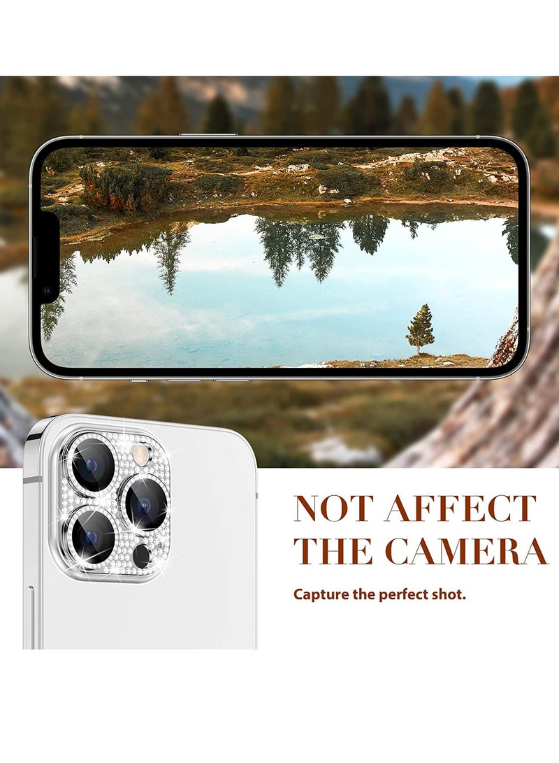 Camera Lens Protector Bling, Glitter Diamond Metal Lens Cover Glass Screen Protector Accessories for iPhone 14 Pro Max & 14 Pro Silver - Image 4