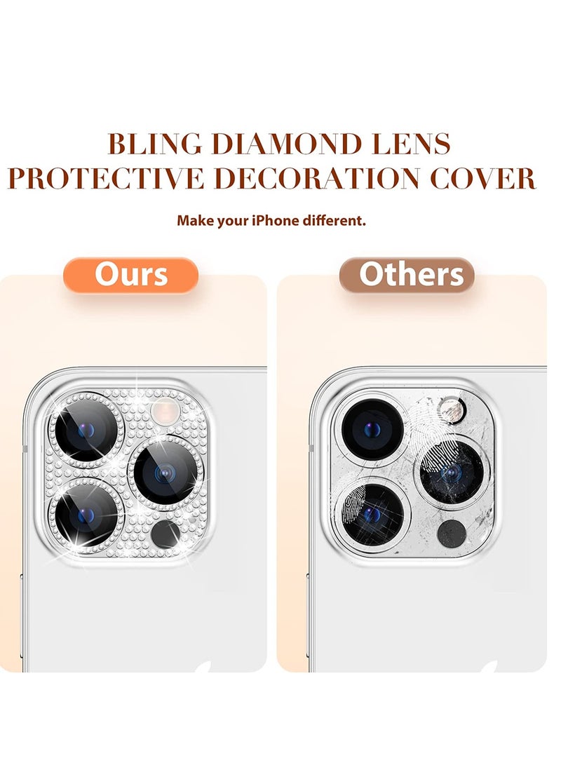 Camera Lens Protector Bling, Glitter Diamond Metal Lens Cover Glass Screen Protector Accessories for iPhone 14 Pro Max & 14 Pro Silver - Image 5