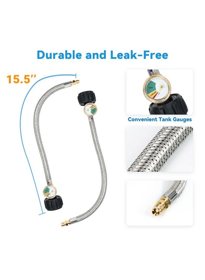Skyflame 2-Stage Auto Changeover Propane Gas Rv Regulator Kit with 2PCS Gauges and 12-Inch Braided Connection Hoses for Dual Propane Tank RV Trailers Camper - Image 4