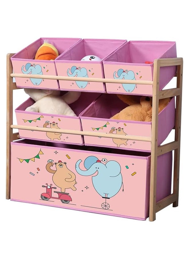 Generic - Toys Organizer Solid Wood Toys Organizer for Kids, Toys Storage Organiser with 6 Toy Storage Bins, Multi Bin Toy Storage Organizer for Storing Toys, Books and Clothes, Little Elephant - Image 1