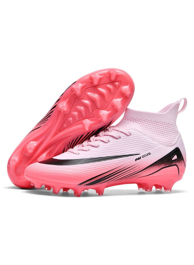 2501 Long Nails Pink Competition Children's Football Shoes Men's Sneaker Luo Broken World Cup Nail Spike 15 Spike High-top Students New Style
