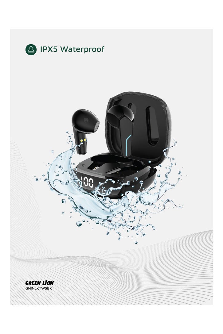 GREEN LION Interlaken True Wireless Earbuds with ENC and Dual Microphone / Battery Display / True Wireless Headphones / Hands-Free Calling / Breathing Lights - Black - Image 5