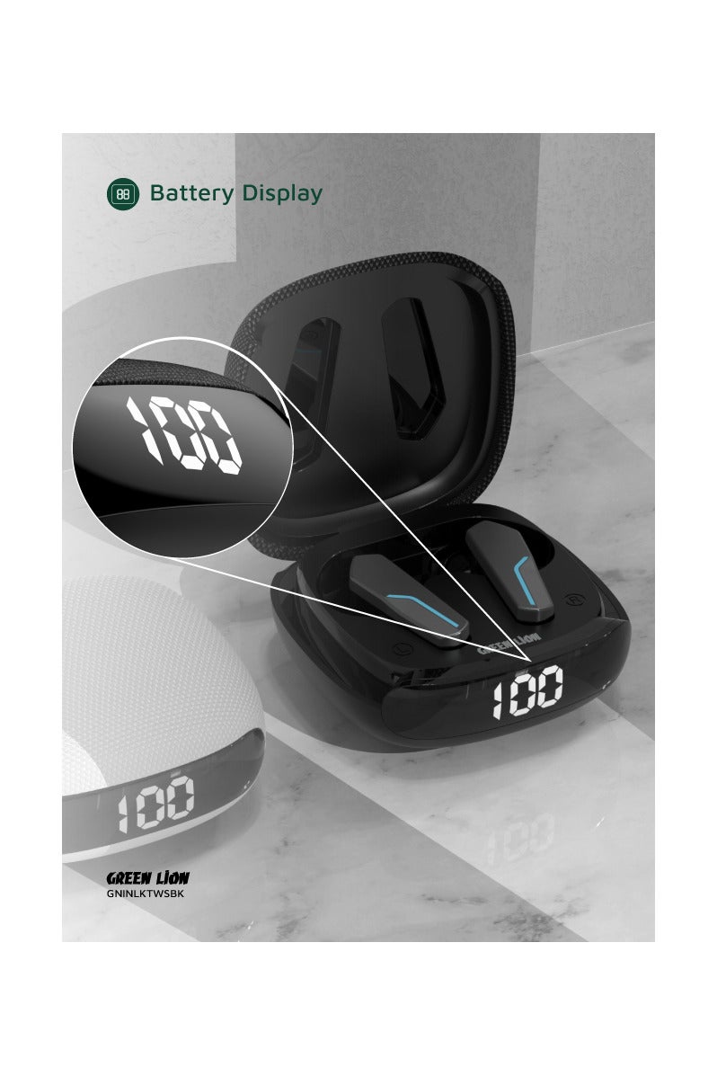 GREEN LION Interlaken True Wireless Earbuds with ENC and Dual Microphone / Battery Display / True Wireless Headphones / Hands-Free Calling / Breathing Lights - Black - Image 4