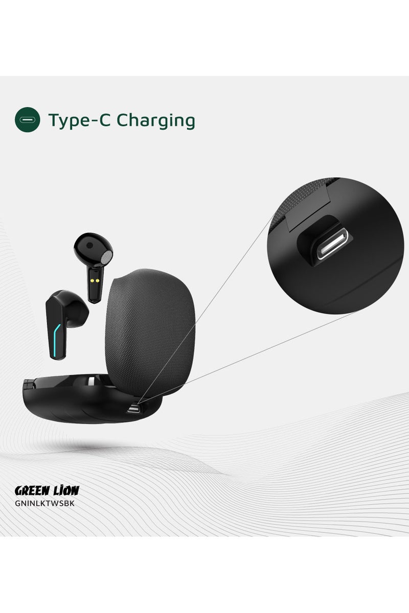 GREEN LION Interlaken True Wireless Earbuds with ENC and Dual Microphone / Battery Display / True Wireless Headphones / Hands-Free Calling / Breathing Lights - Black - Image 2