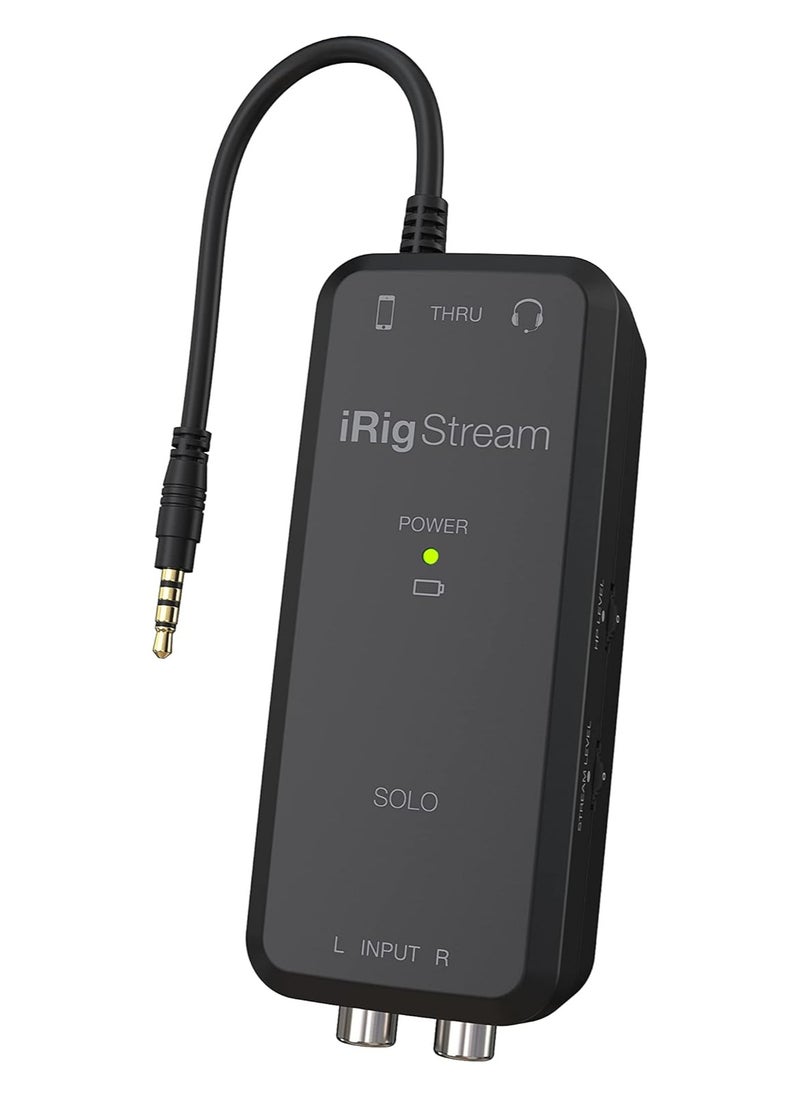 IK Multimedia IK Multimedia iRig Stream Solo - واجهة صوتية للبث المباشر مع مدخل RCA ستيريو ومخرج سماعة رأس مقاس 1/8 بوصة - iOS/Android  - Image 1