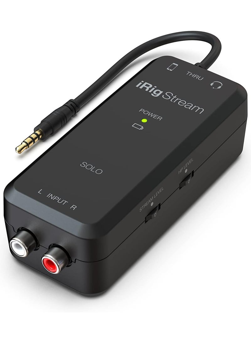 IK Multimedia IK Multimedia iRig Stream Solo - واجهة صوتية للبث المباشر مع مدخل RCA ستيريو ومخرج سماعة رأس مقاس 1/8 بوصة - iOS/Android  - Image 2