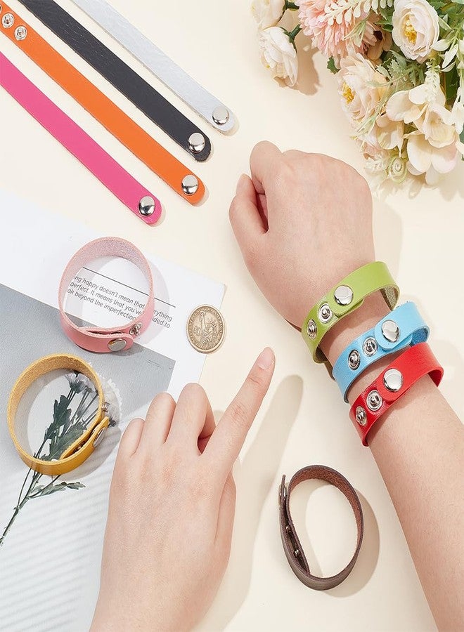 NBEADS 10 Pcs Plain Leather Bracelets Blank, Adjustable Leather Snap Bracelets Wrist Leather Cuffs DIY Craft Wristbands for Men Women Jewelry Making, 10 Colors - Image 3