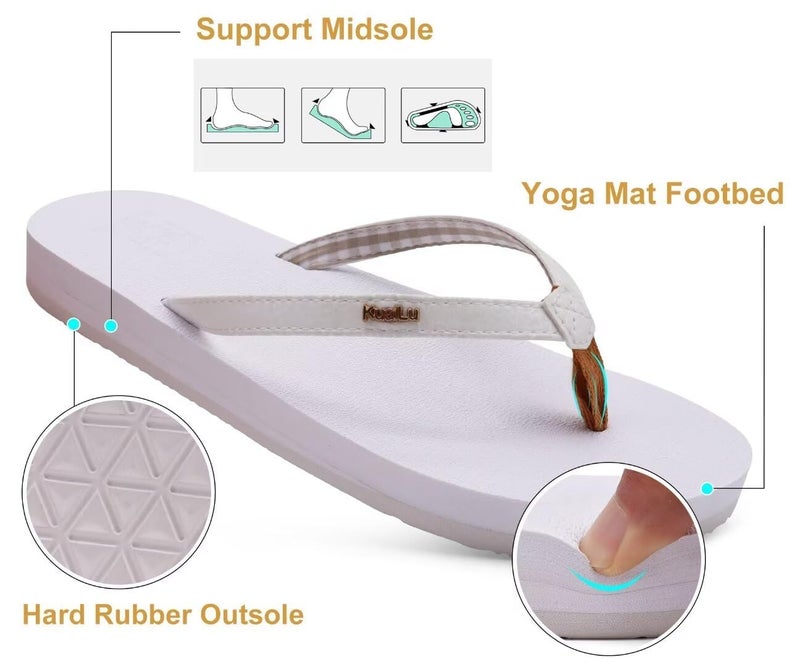 KuaiLu Womens Arch Support Flip Flops Comfortable Yoga Mat Slip on Leather Walking Thong Cushion Sandals Summer Beach Orthotic Slides Travel Essentials Indoor Outdoor Slippers Shoes White Size 7.5 - Image 5