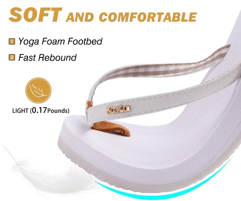 KuaiLu Womens Arch Support Flip Flops Comfortable Yoga Mat Slip on Leather Walking Thong Cushion Sandals Summer Beach Orthotic Slides Travel Essentials Indoor Outdoor Slippers Shoes White Size 7.5 - Image 3