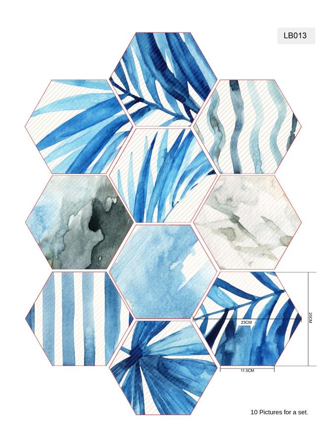 الأزرق جي دبليو الجملة حمام المطبخ ملصق جدار المطبخ غير قابل للانزلاق ، أرضيات سداسية الأضلاع ، ملخص LB001-040 - Image 1