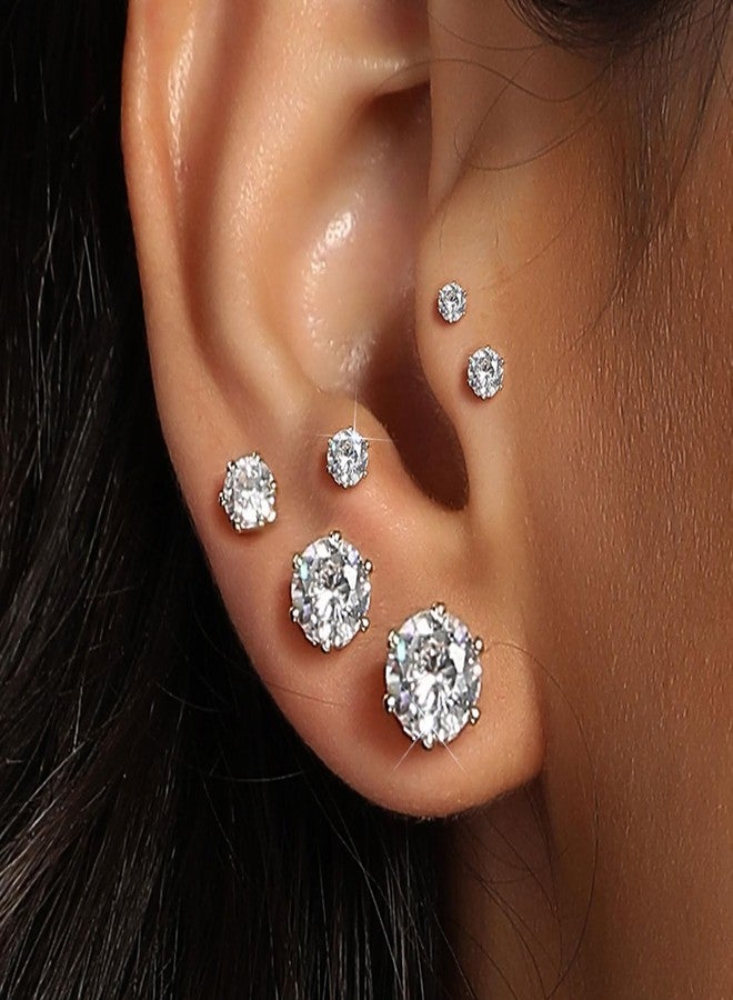 MDFUN 18K White Gold Plated Earrings Set 4 MM Round Clear Cubic Zirconia Stud Earrings Hypoallergenic CZ 6 Prong Ears Jewelry for Women - Pack of 6 Pairs - Image 3