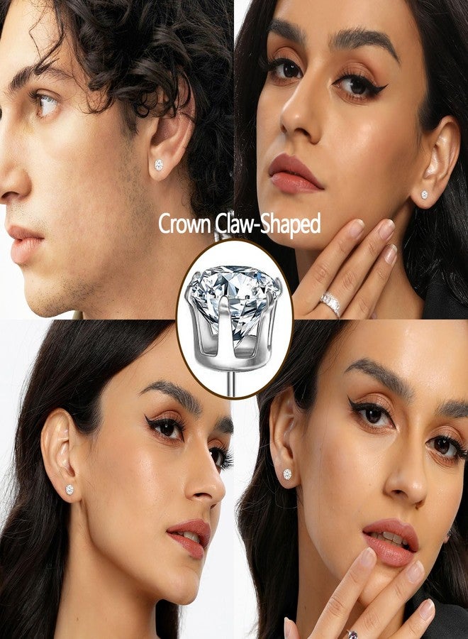 MDFUN 18K White Gold Plated Earrings Set 4 MM Round Clear Cubic Zirconia Stud Earrings Hypoallergenic CZ 6 Prong Ears Jewelry for Women - Pack of 6 Pairs - Image 4