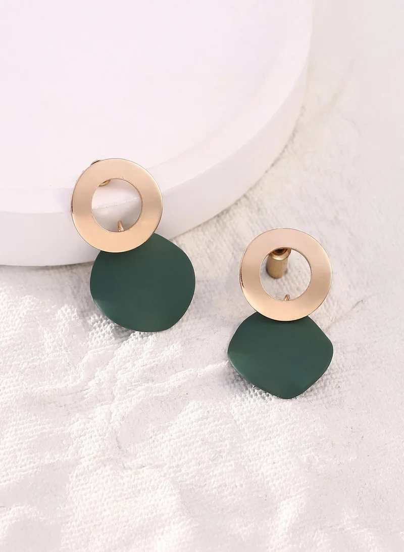 SOHI SOHI Women The Circular- Drop Earrings | Forest Green Colour | One-Size | Metallic Alloy Material | Push Back Closure | Earrings For Casual & Evening Wear