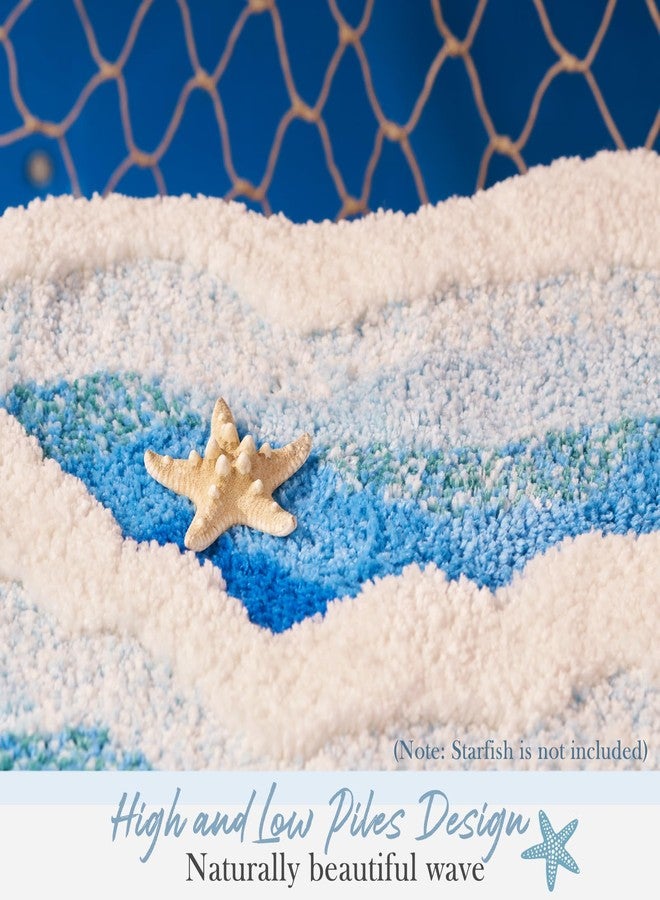 DyeFury Large Blue Ocean Wave Bath Mat, Cute Funky Bathroom Rugs for Coastal Beach Nautical Themed Decor, Non-Slip Washable Accent Rug for Bedroom Kitchen, Trendy Tufted Shower Mats 47"x 24" - Image 3