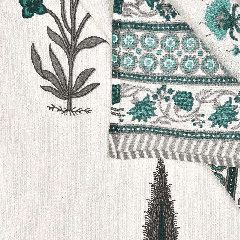 EasyGoods Waffle Towels Beautiful Pure Cotton Hand Block Printed Soft Water Absorbent Towels Pack of 31 Bath Towel and 2 Hand Towels Floral Printed 100 Cotton Towels for Bath FaceGarden Green - Image 5