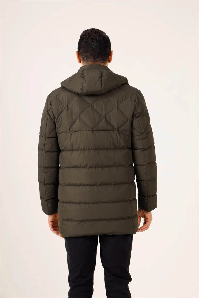 دوفي Khaki Men's Slim Fit Hooded Coat