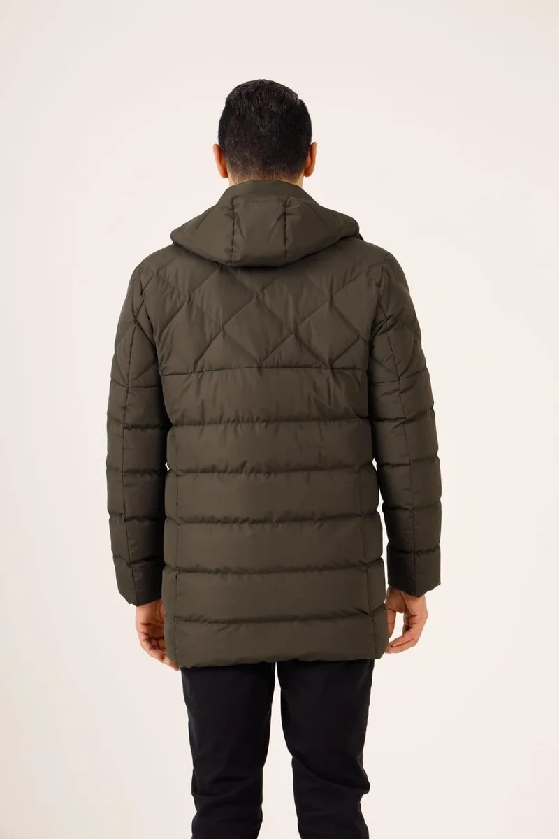 دوفي Khaki Men's Slim Fit Hooded Coat