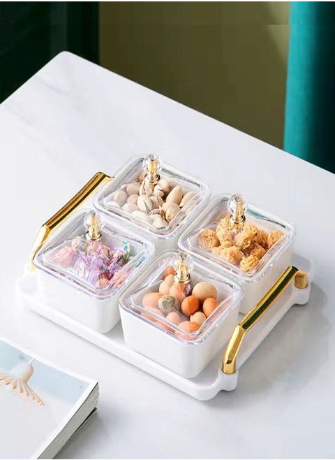 4 Pieces Multipurpose Use Light Luxury Fruits and Snack Storage Bowls with Tray Serving Bowls for Guest 22.5x19.7x4 Centimeter