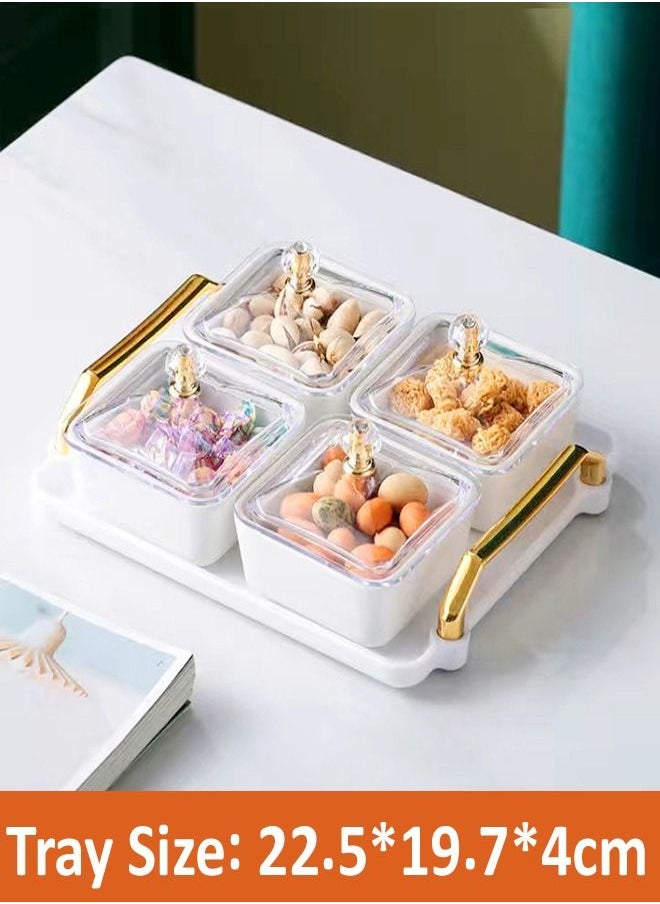 4 Pieces Multipurpose Use Light Luxury Fruits and Snack Storage Bowls with Tray Serving Bowls for Guest 22.5x19.7x4 Centimeter