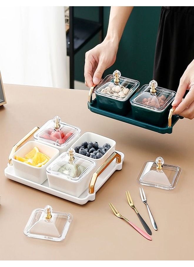 4 Pieces Multipurpose Use Light Luxury Fruits and Snack Storage Bowls with Tray Serving Bowls for Guest 22.5x19.7x4 Centimeter