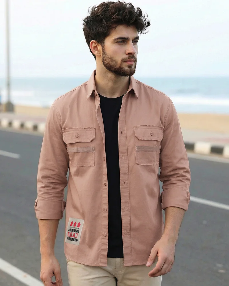 bewakoof Men's Mocha Mousse Brown  Legendary Typography Shacket