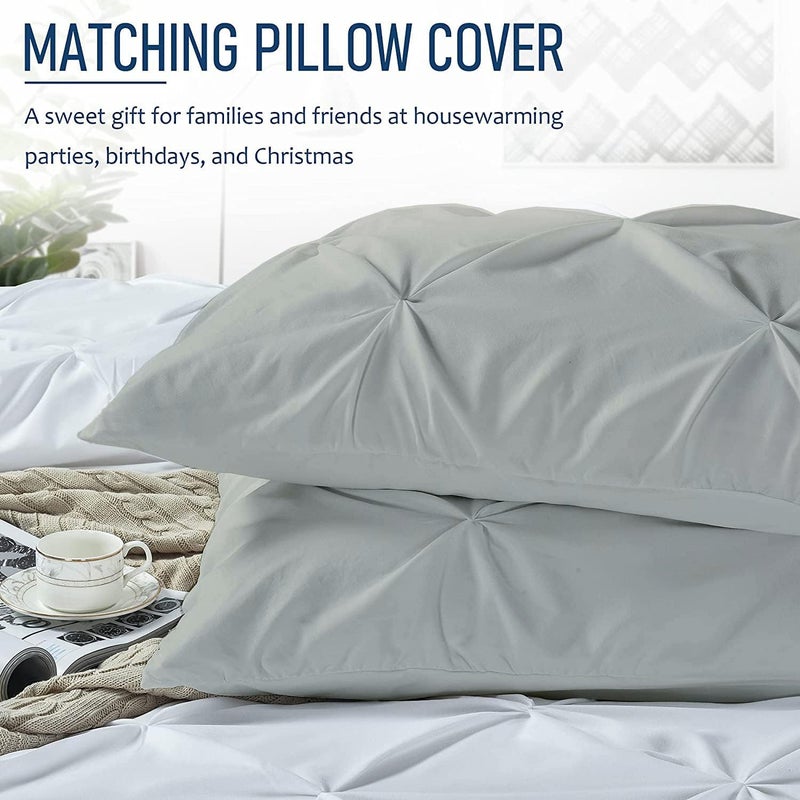 Crown Collection Luxuriate Hotel 1000-TC Hypoallergenic Ultra Soft 100% Egyptian Cotton 104x90 inch King Size Silver Solid Pinch Plated Duvet Cover with Zipper Colser & 2pcs Pillow Case Set - Image 2
