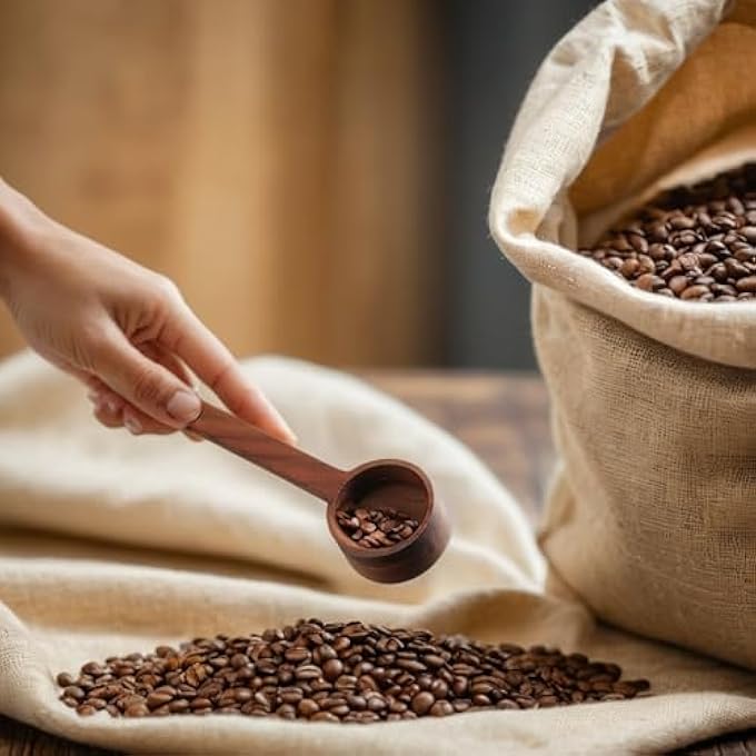 ريحني مجموعة مغرفة قهوة خشبية، ملعقة قياس الجوز للحبوب المطحونة، مسحوق البروتين، التوابل، مقبض طويل مغرف مطبخ للشاي 2 قطعة - Image 3