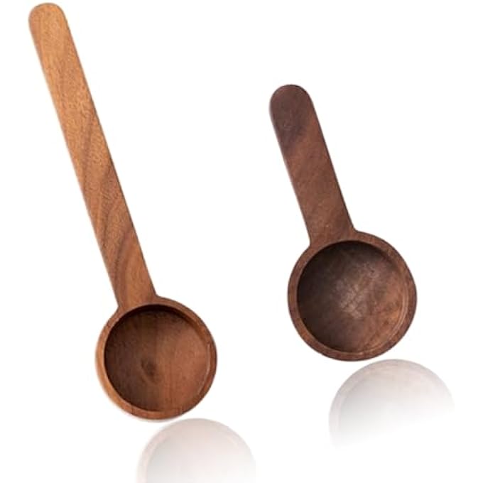 ريحني مجموعة مغرفة قهوة خشبية، ملعقة قياس الجوز للحبوب المطحونة، مسحوق البروتين، التوابل، مقبض طويل مغرف مطبخ للشاي 2 قطعة - Image 2