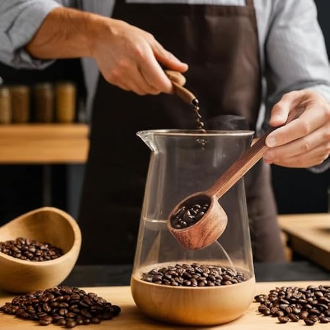 ريحني مجموعة مغرفة قهوة خشبية، ملعقة قياس الجوز للحبوب المطحونة، مسحوق البروتين، التوابل، مقبض طويل مغرف مطبخ للشاي 2 قطعة - Image 4