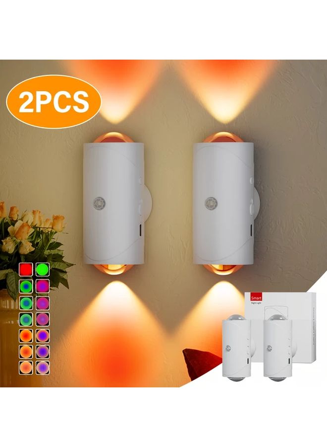 2pcs Motion Sensor RGB Night Light Dimmable USB Rechargeable Auto On Off Closet - Image 2