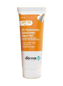 The Derma Co 1% Hyaluronic Sunscreen SPF 50 Aqua Gel PA++++ Lightweight No white-cast for Broad Spectrum and Blue Light Protection for Oily Dry Acne-prone Skin - 30g