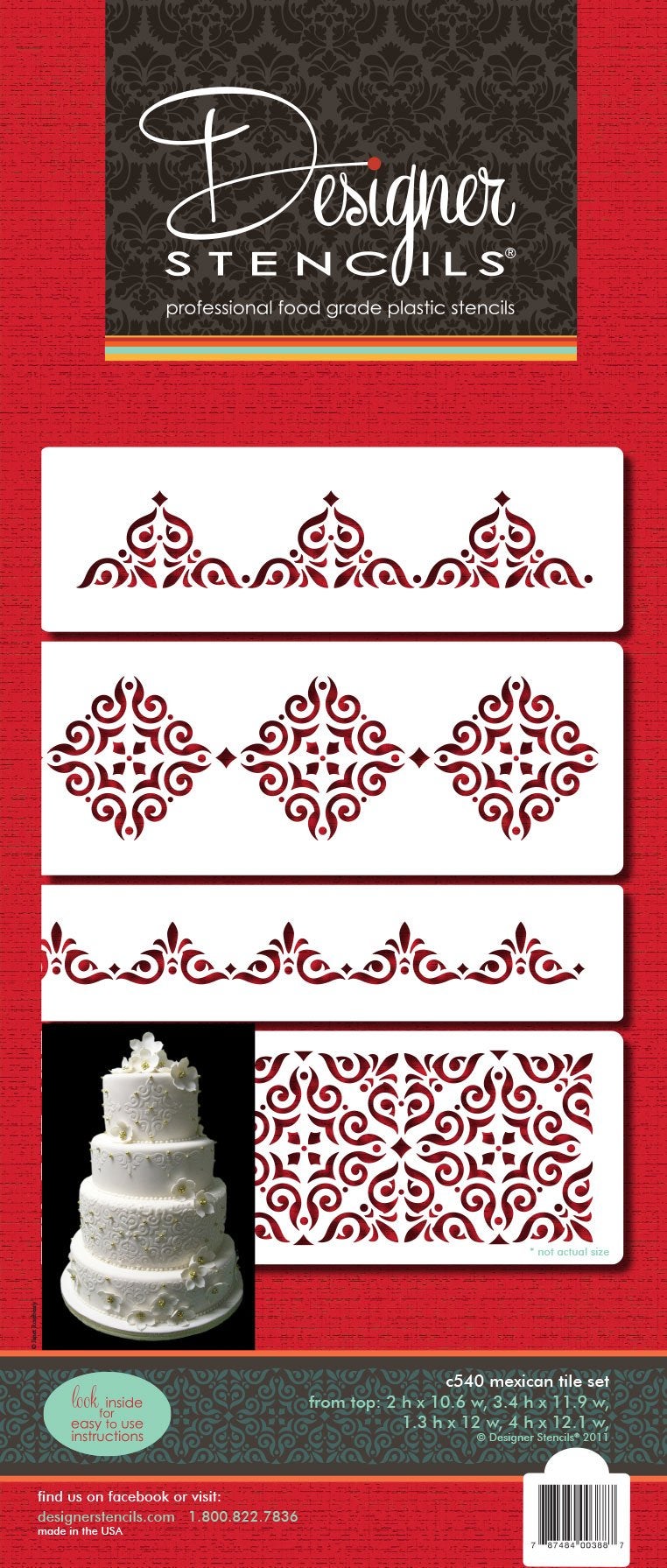 Designer Stencils C540 Mexican Tile Cake Stencil Set, Beige/semi-transparent - Image 4
