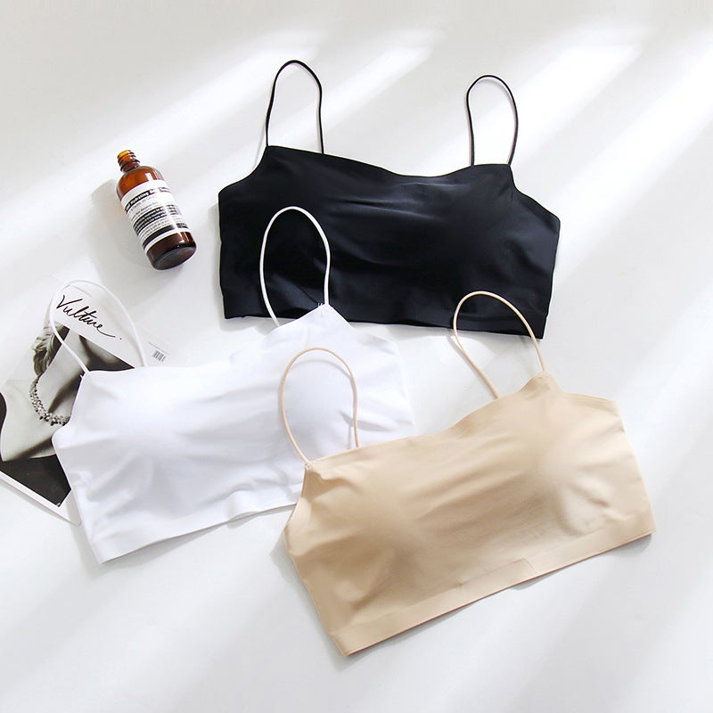 Generic Factory direct ice silk collar beautiful back tube chest summer thin girl seamless wrap chest anti-light sling underwear women Black - Image 3