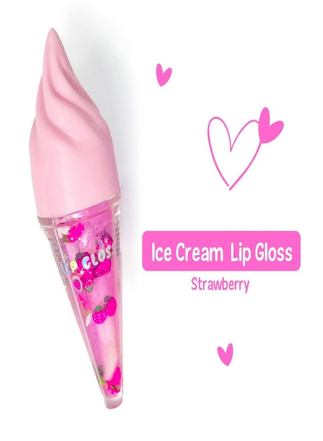 Hot Focus | Strawberry and Buble Gum Ice Cream Flavored Lip Gloss Set - Assorted Lip Gloss Flavors, Non-Toxic Makeup for Kids & Teens (Sweet) - Image 3
