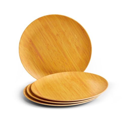 Red Butler Eco-Friendly Bamboo Fiber Plates | Set of 4 Dinner Plates (11-Inch) | Reusable and Stain Resistant | Sturdy Weight and Durable | Microwave & Dishwasher Safe | Elegant Wooden Design - Image 1