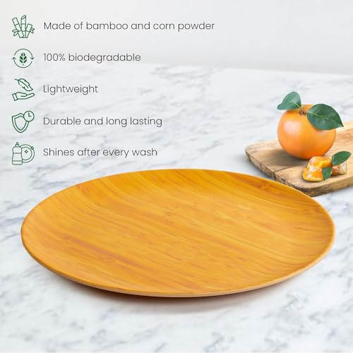 Red Butler Eco-Friendly Bamboo Fiber Plates | Set of 4 Dinner Plates (11-Inch) | Reusable and Stain Resistant | Sturdy Weight and Durable | Microwave & Dishwasher Safe | Elegant Wooden Design - Image 2