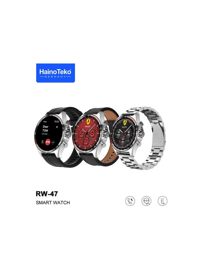 Haino Teko - Smart Watch RW47 Round Shape Large Screen AMOLED Display With 3 Pair Straps And Wireless Charger For Men's And Boys - Image 1