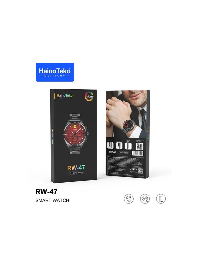 Haino Teko - Smart Watch RW47 Round Shape Large Screen AMOLED Display With 3 Pair Straps And Wireless Charger For Men's And Boys - Image 1